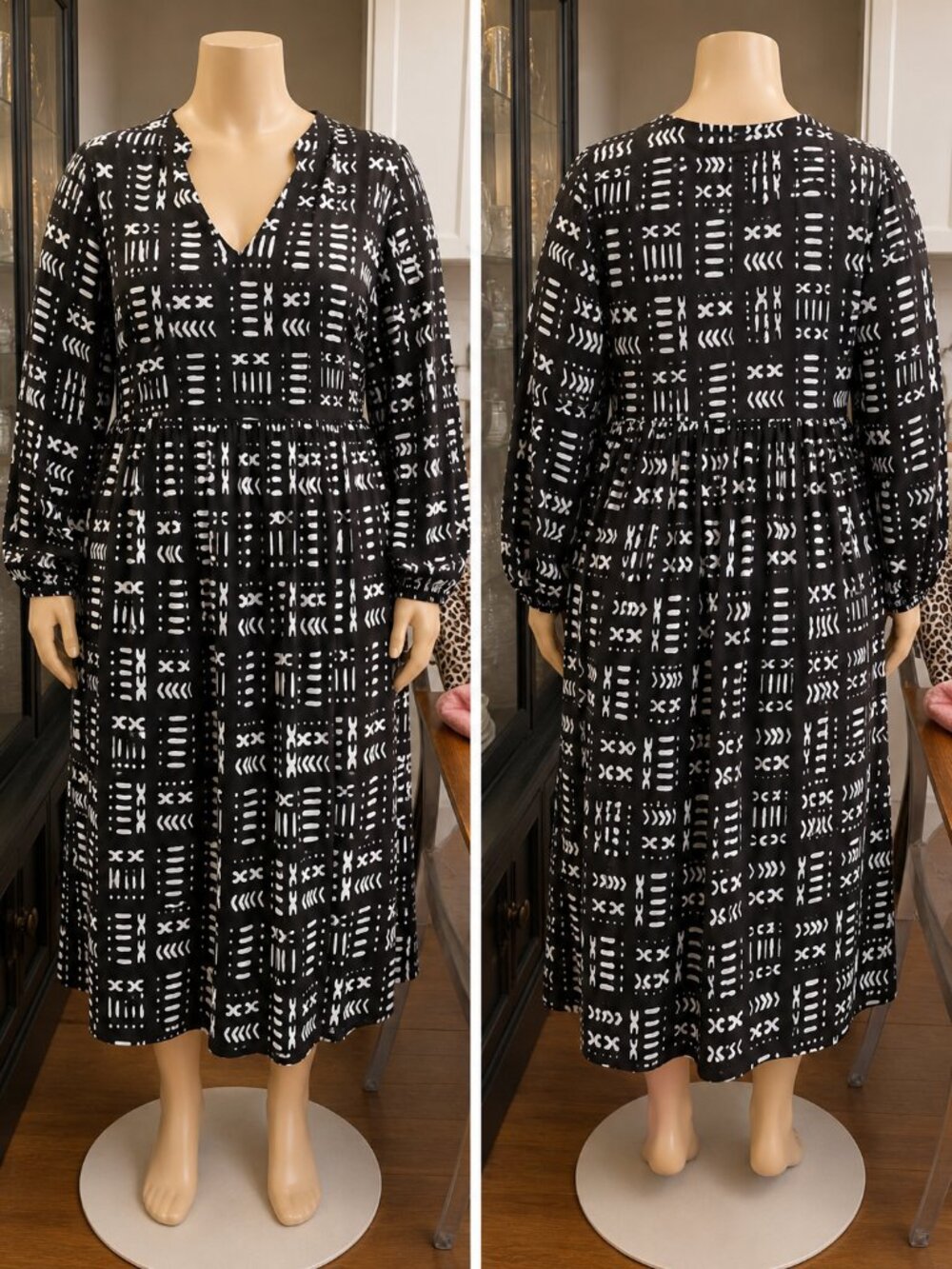 Black Geometric Print Dress – Size 1XL